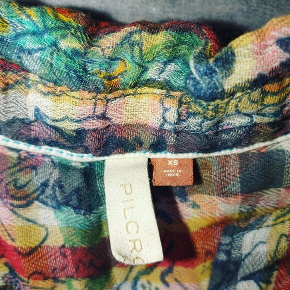 Pilcro Anthropologie Women’s Top XS Multicolor Plaid Button Boho Crinkle Y2K - Picture 3 of 12